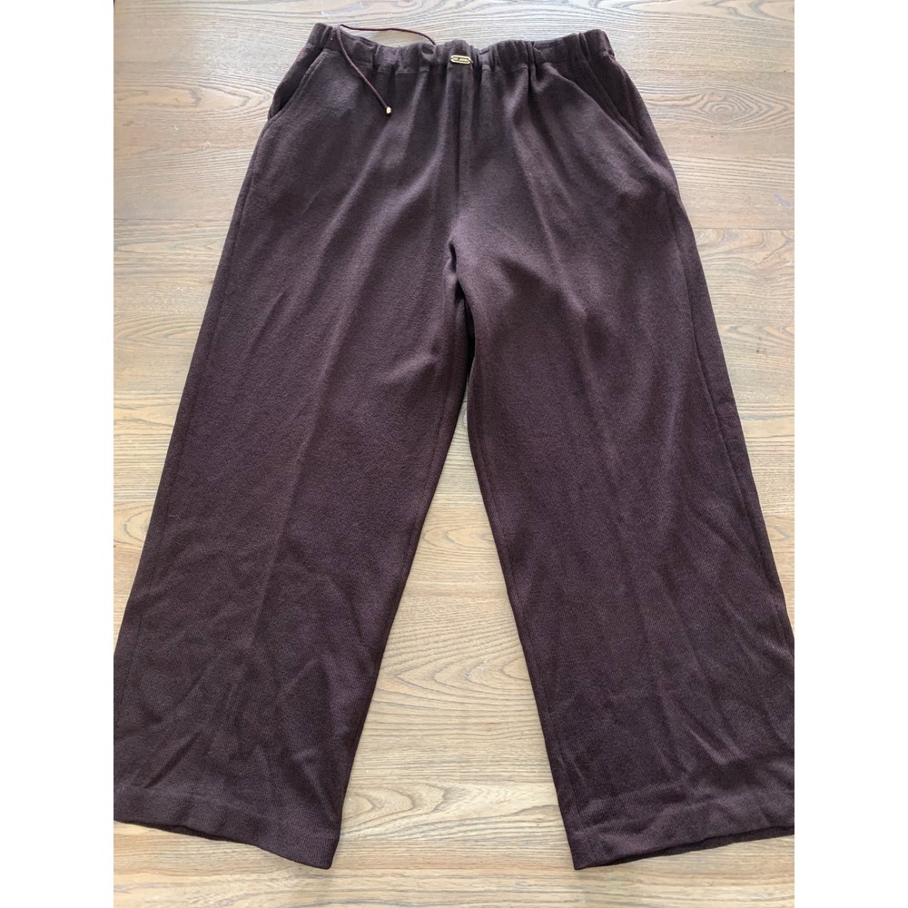 St John Sport Marie Gray Brown Santana Knit Wide Leg Drawstring Pants Large READ